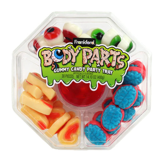 Unleash a spine-tingling sensation at your Halloween gathering with our Frankford Gummy Body Parts Platter! Delight in three sections of ghoulishly good fruit-flavored gummies – from oozing brains to staring eyeballs and chewy ears and fingers. Perfect for a spooktacular party or as a wickedly fun host gift, it's a terrifyingly tasty treat that will leave everyone howling for more!