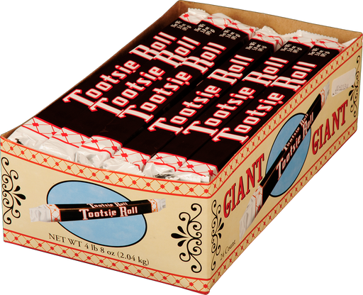 Box of Tootsie Roll Giant candy bars with a vintage design.