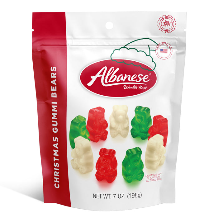 7oz Bag Albanese Red white and green gummy bears