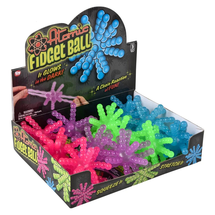 Box of Atomic Fidget Ball with colorful fidget balls and packaging text.