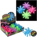 Glowing fidget balls in blue, pink, and green with packaging and close-up insets.