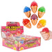 Squish ice cream cone toys with packaging and a hand holding one toy.