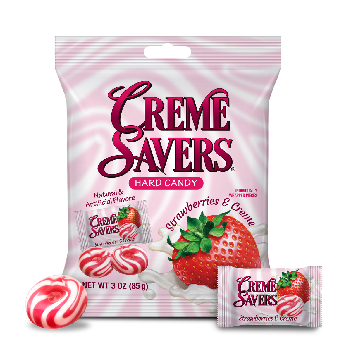 Creme Savers Candy Strawberries and Cream 3oz bag or 12ct case