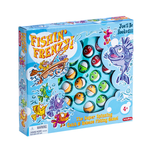 Box of 'Fishin' Frenzy' fishing game with colorful fish illustrations on a white background