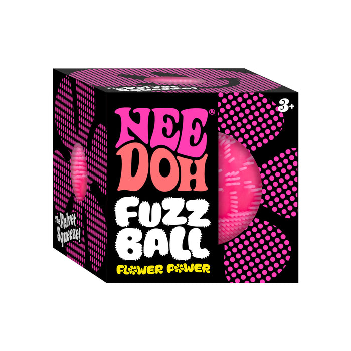 Box of Nee Doh Fuzz Ball with pink and black design