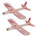 Two wooden toy airplanes with red accents on a white background