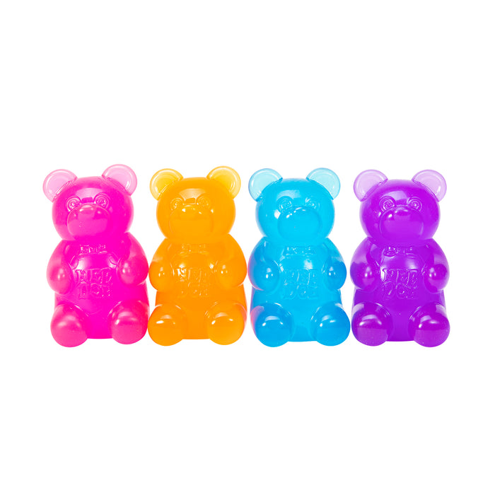 Four colorful gummy bear toys on a white background