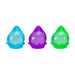 Three colorful droplet-shaped toys on a white background