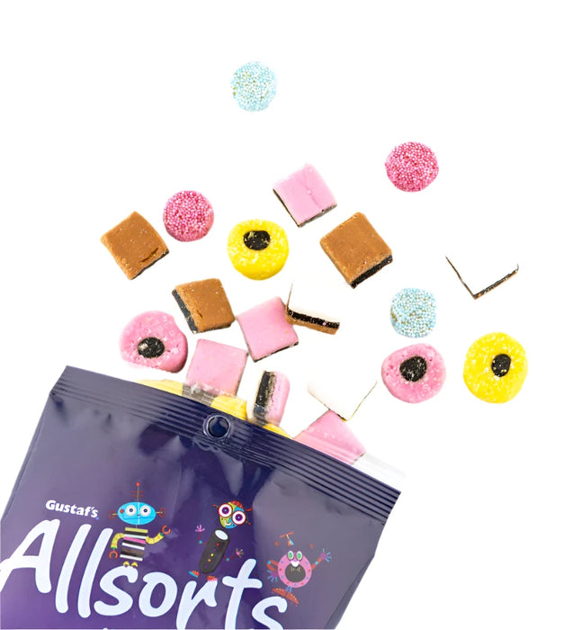 Indulge in Gustaf's Allsorts Licorice, made with all natural colors and cane sugar to the same exact standards since 1899 back in England! Thanks To Gerrit Verburg, you can Enjoy a delicious, guilt-free Licorice treat with every bite.