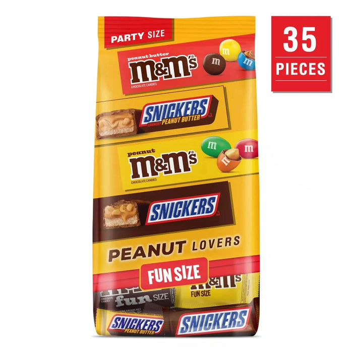 Indulge in the ultimate peanut lover's treat this Halloween with this 35ct bag of Mars Halloween Peanut Lovers Mix! Featuring a delicious assortment of M&amp;M's Peanut Butter filled, Snickers Peanut Butter Squared, M&amp;M's Peanut, and Snickers Original, it's over 1 pound of mouth-watering goodness. Perfect for satisfying all your peanut cravings!