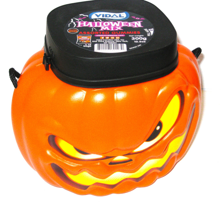 Pumpkin Head Filled Container with 15 Packs of assorted Gummies