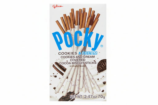 Enjoy the classic sweet-salty combination of Pocky Cookies &amp; Cream! Every bite of crunchy cocoa biscuit sticks is coated in a delicious Cream with Crunchy Cookie Bits making a decadent tasting treat. Grab a box today and indulge in a true Japanese treat!