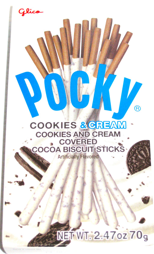 Enjoy the classic sweet-salty combination of Pocky Cookies &amp; Cream! Every bite of crunchy cocoa biscuit sticks is coated in a delicious Cream with Crunchy Cookie Bits making a decadent tasting treat. Grab a box today and indulge in a true Japanese treat!