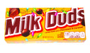 Milk Duds, a delicious candy of Chocolate and Caramel, today manufactured by Hershey. The name milk dud is somewhat funny on the origin, Milk- because the large amount of milk used to produce and the DUDs - well that was because they found it utterly impossible to make a perfectly spherical piece which was the original aim for the candy when it was introduced WAY back in 1928 by the Hoffman Co in Chicago.