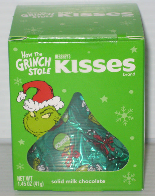Solid Chocolate 2.5'' tall Hershey Kiss 1.45oz Grinch Themed Gift Box