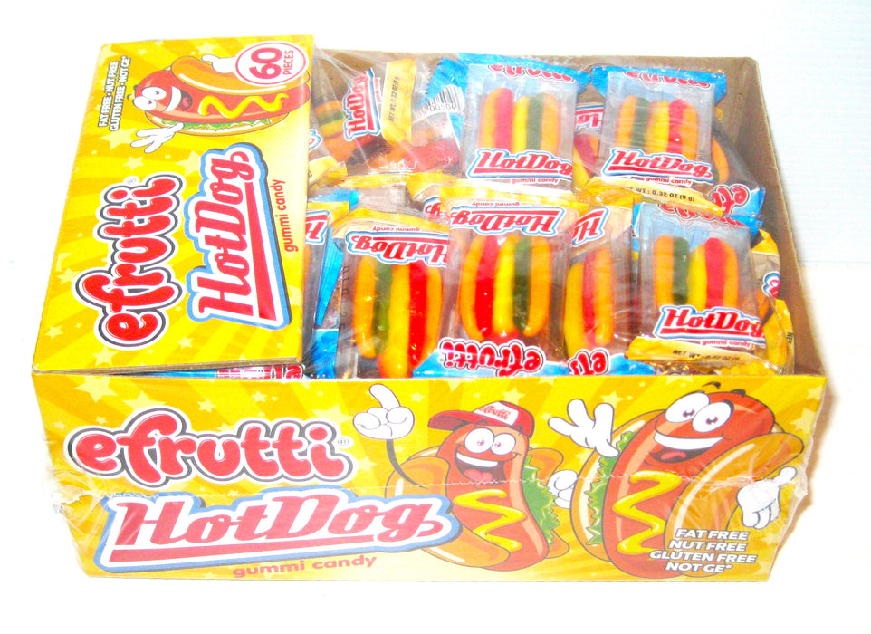 Efrutti (Pronounced Eee Fruity) Gummy Hot Dogs .32oz pack 60ct Box