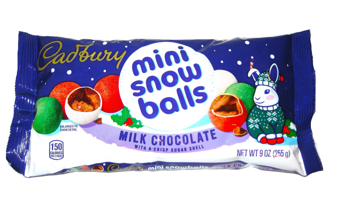 These premium milk chocolate snowballs are coated with crisp sugar shells in seasonal red, green, and white colors, making them the perfect addition to Christmas stockings, winter candy bowls, Christmas tree presents, and seasonal decor. You can mix it up even more this holiday season by giving your favorite brownies, cupcakes, cookies, or pies a bit of a crunch by topping them with this 9oz bag of Cadbury chocolate snowballs!