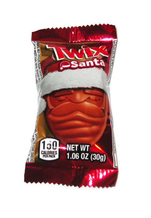 Indulge in the holiday spirit with Christmas Twix Santas! With its perfect stocking stuffer size, enjoy everything you love about Twix bars - creamy chocolate, delicious caramel, on top of that fantastic crispy biscuit cookie - in the shape of Santa Claus himself!. It's the perfect treat for any chocolate lover this holiday season.