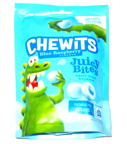 Indulge in the juicy goodness of Chewits Juicy Bites Blue Raspberry! Made by Cloetta Ltd in the UK, these chewy bon bons are filled with a tasty liquid center. NOt only a super tasty treat, you can feel good about eating the whole bag because they are made with NO hydrogenated fats, NO artificial colors, and NO artificial flavors, plus Vegan friendly! So Treat yourself with a 4.05oz bag or 2 or 3 today! ;)