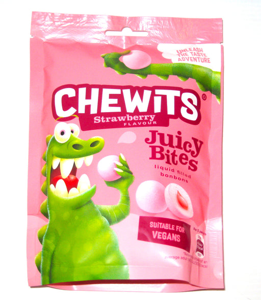 Indulge in the juicy goodness of Chewits Juicy Bites Strawberry! Made by Cloetta Ltd in the UK, these chewy bon bons are filled with a tasty liquid center. Not only a super tasty treat, you can feel good about eating the whole bag because they are made with NO hydrogenated fats, NO artificial colors, and NO artificial flavors, plus Vegan friendly! So Treat yourself with a 4.05oz bag or 2 or 3 today! ;)