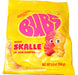 Yellow package of Bubs Sour Skalle Lemon Raspberry gummy candies on a white background