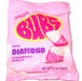 Pink package of Bubs Sour Diamond Strawberry Vanilla candy on a white background
