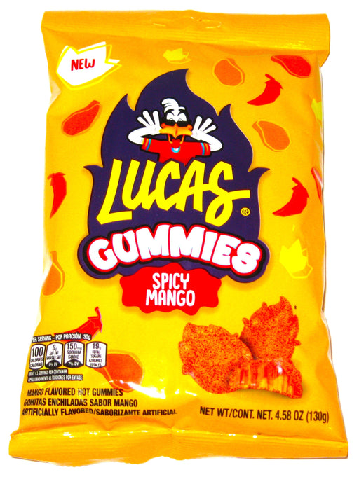 Lucas Gummies Spicy Mango snack package on a white background