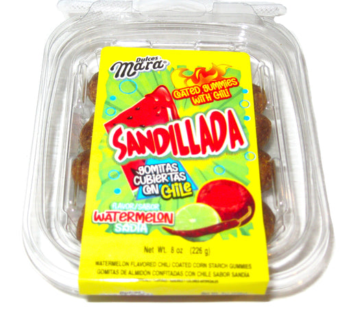 Watermelon (Sandia) Gummy balls coated in a spicy chili