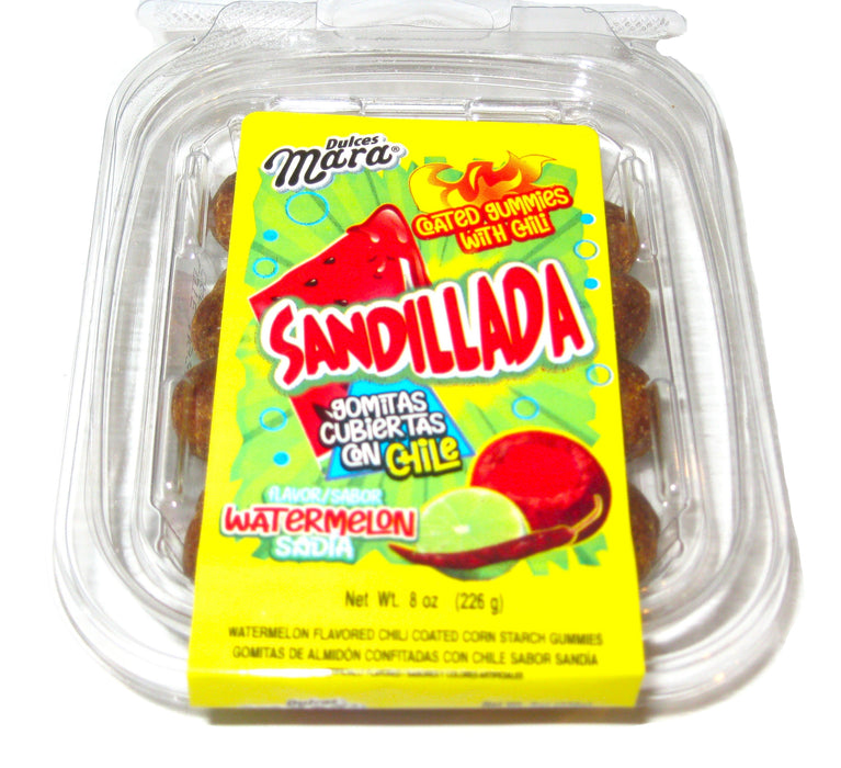 Watermelon (Sandia) Gummy balls coated in a spicy chili