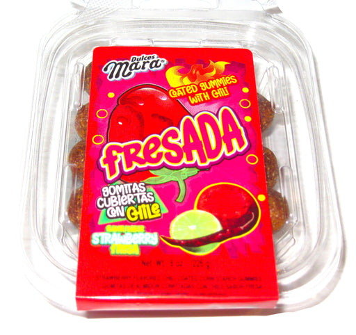 Strawberry gummies coated in chili 8oz pack