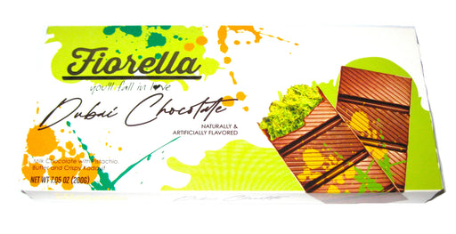 Box of Fiorella Dubai Chocolates with colorful design on a white background