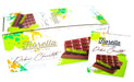 Box of Fiorella chocolate bars with green and white packaging