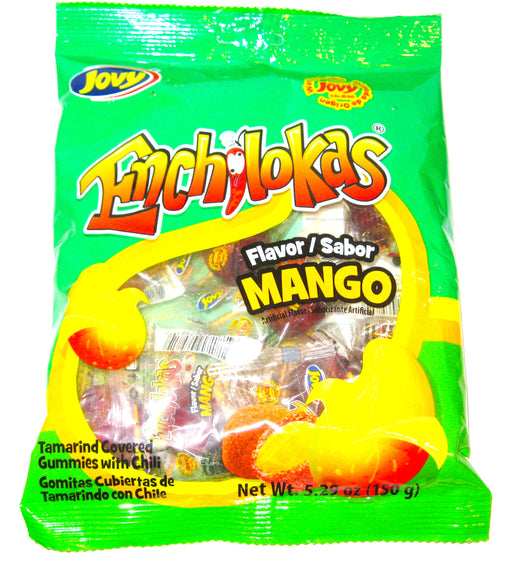 Jovy Enchilokas Tamarind and mango gummie candy covered in spicy chili