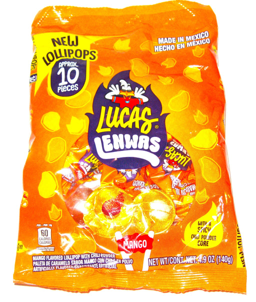 Lucas Mango Lollipops filled witha  spicy chili center 10ct bag