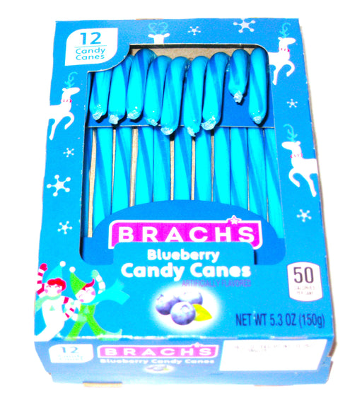 Box of Brach's Blueberry Candy Canes with blue candy canes inside