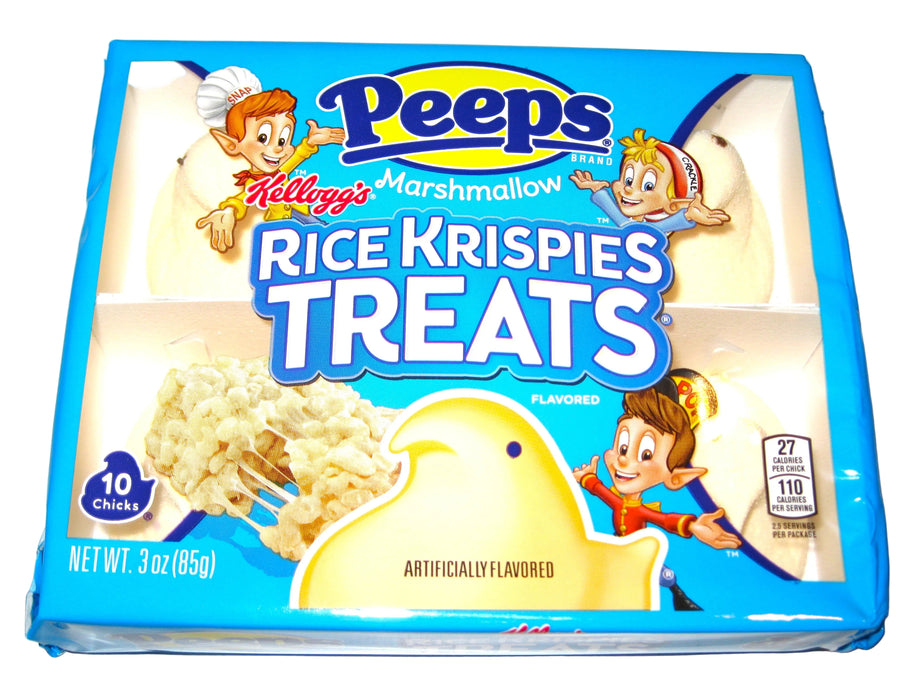 Box of Kellogg's Peeps Rice Krispies Treats on a white background