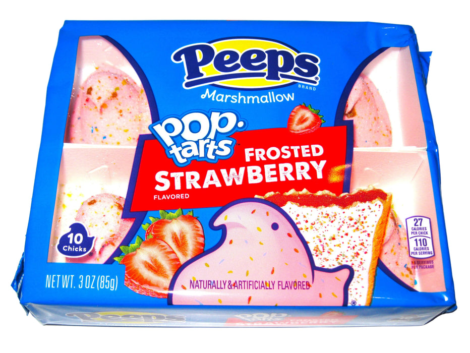 Packaging of Peeps Pop-Tarts Frosted Strawberry flavor on a white background