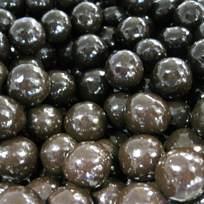 Close-up of dark chocolate malt balls Triple dipped