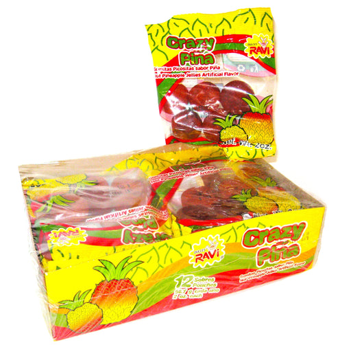 Dulce Ravi - Crazy Pina - Pineapple Gummies Covered in Spicy Chili Mexican Spice 2oz pack 12ct box