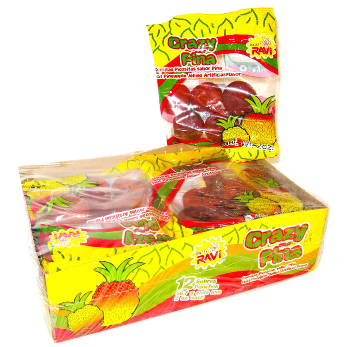 Dulce Ravi - Crazy Pina - Pineapple Gummies Covered in Spicy Chili Mexican Spice 2oz pack 12ct box