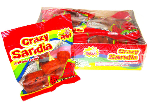 Dulces Ravi - Crazy Sandia - Watermelon Gummies Covered in Spicy Chili Mexican Spices 2oz Pack - 12ct Box