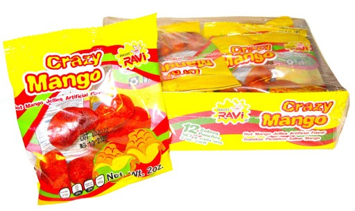 Dulces Ravi - Crazy Mango - Mango Gummy Candy With Spicy Chili Mexican Spice 2oz pack 12ct box