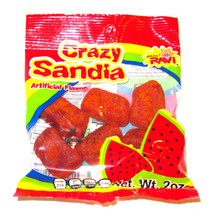 Dulces Ravi - Crazy Sandia - Watermelon Gummies Covered in Spicy Chili Mexican Spices 2oz Pack