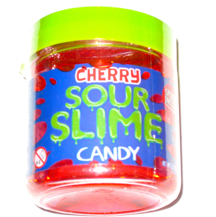 Sour Slime Candy 3.5oz Jar with Spoon under lid cherry flavor