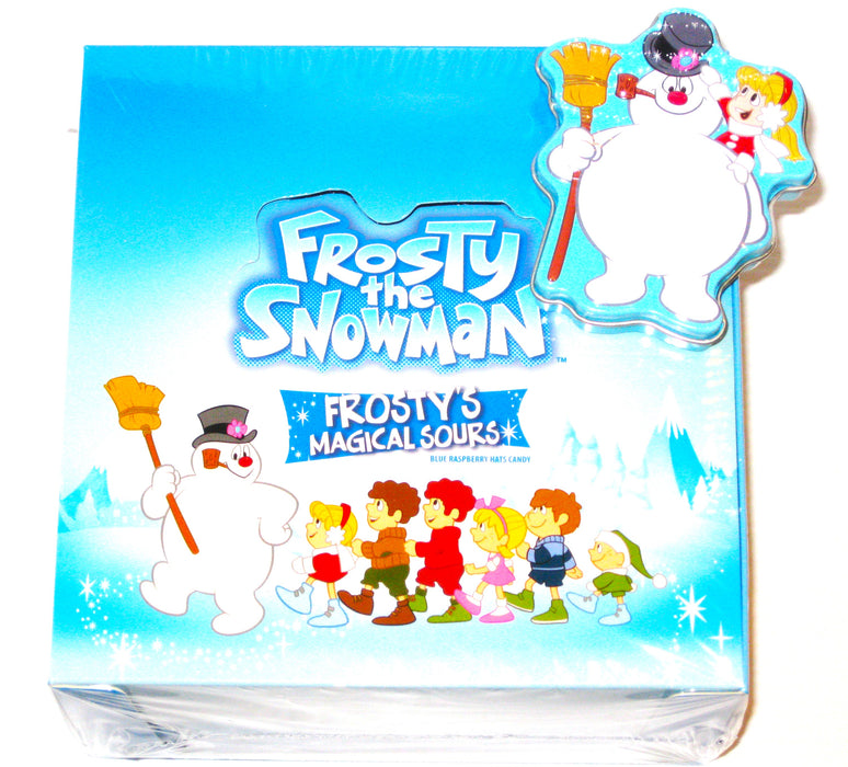 ntroducing Christmas Frosty The Snowman Magical Sours - the perfect holiday treat! Each 1oz tin or 12ct box contains sour blue raspberry-flavored magic hat-shaped candies, making it a delightful treat for anyone with a sweet tooth. Don't miss out on this festive and delicious addition to your holiday celebrations.