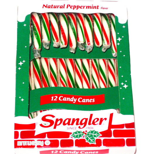 Celebrate the holidays with Christmas Candy Canes Spangler Red White and Green Peppermint! This 12ct box offers classic peppermint flavor and makes a great gift or decoration for your Christmas tree. Add a tasty touch to your festivities with these delicious candy canes.