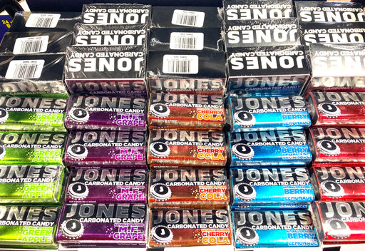 Satisfy your soda cravings with Jones Soda Pop Carbonated Candy! These Delicious fizzing candy tablets are naturally flavored, available in 5 Classic Jones Soda Flavors and come in a convenient 45g metal tin! Enjoy the fun and unique taste of Jones soda in a new way. Perfect for on-the-go, at the office, at home with friends and family or simply satisfying that occasional sweet tooth!