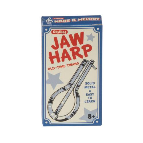 Jaw harp packaging with text and star designs on a white background