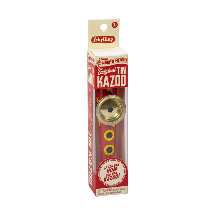 Schylling tin kazoo packaging on a white background