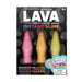 Lava instant slime packaging with pink, gold, and green bottles on a black background.